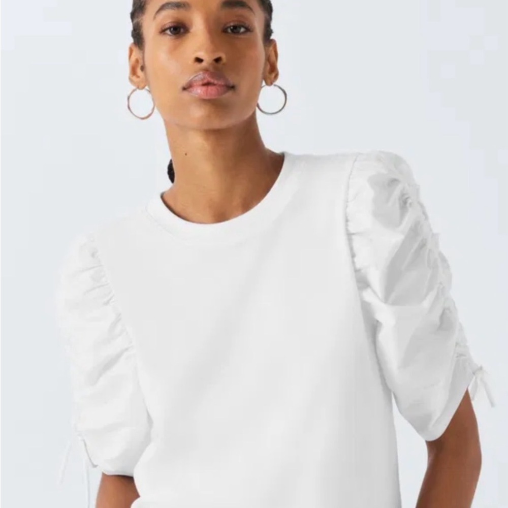 Frame Denim Xs White ruched  Sleeve Top
